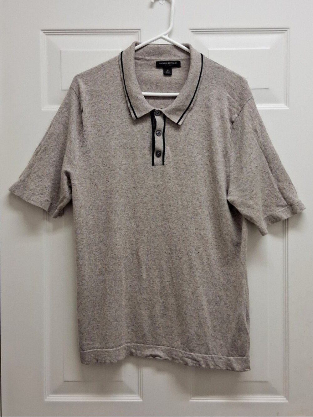 Banana Republic Tipped Silk Linen Knit Polo Shirt Medium Beige Grandpacore